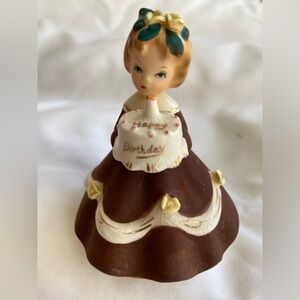 Vintage Shafford Happy Birthday Girl Porcelain Bisque Figurine Brwn Dress 1950’s